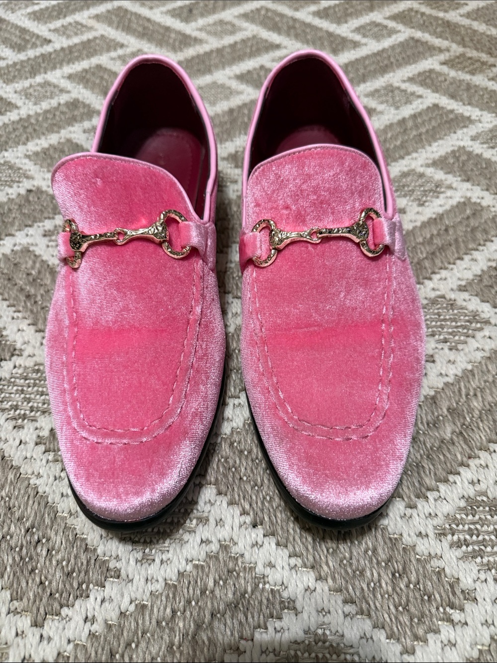 Pink Velvet Horsebit Loafers
